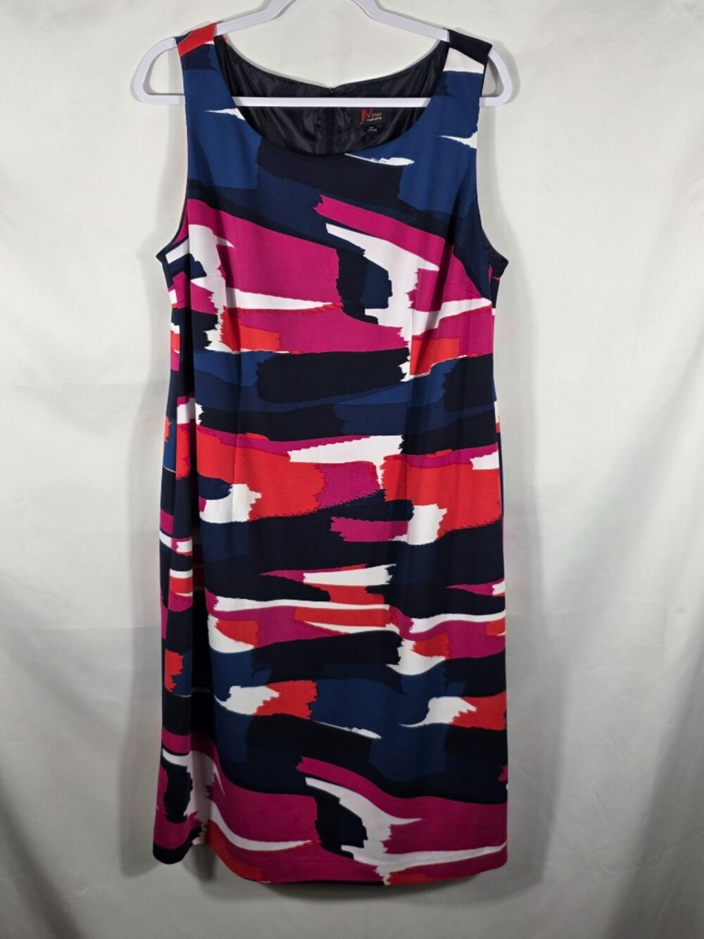 JM Studio John Meyer Sleeveless Dress Size 14W Blue White, Pink & Black Abstract